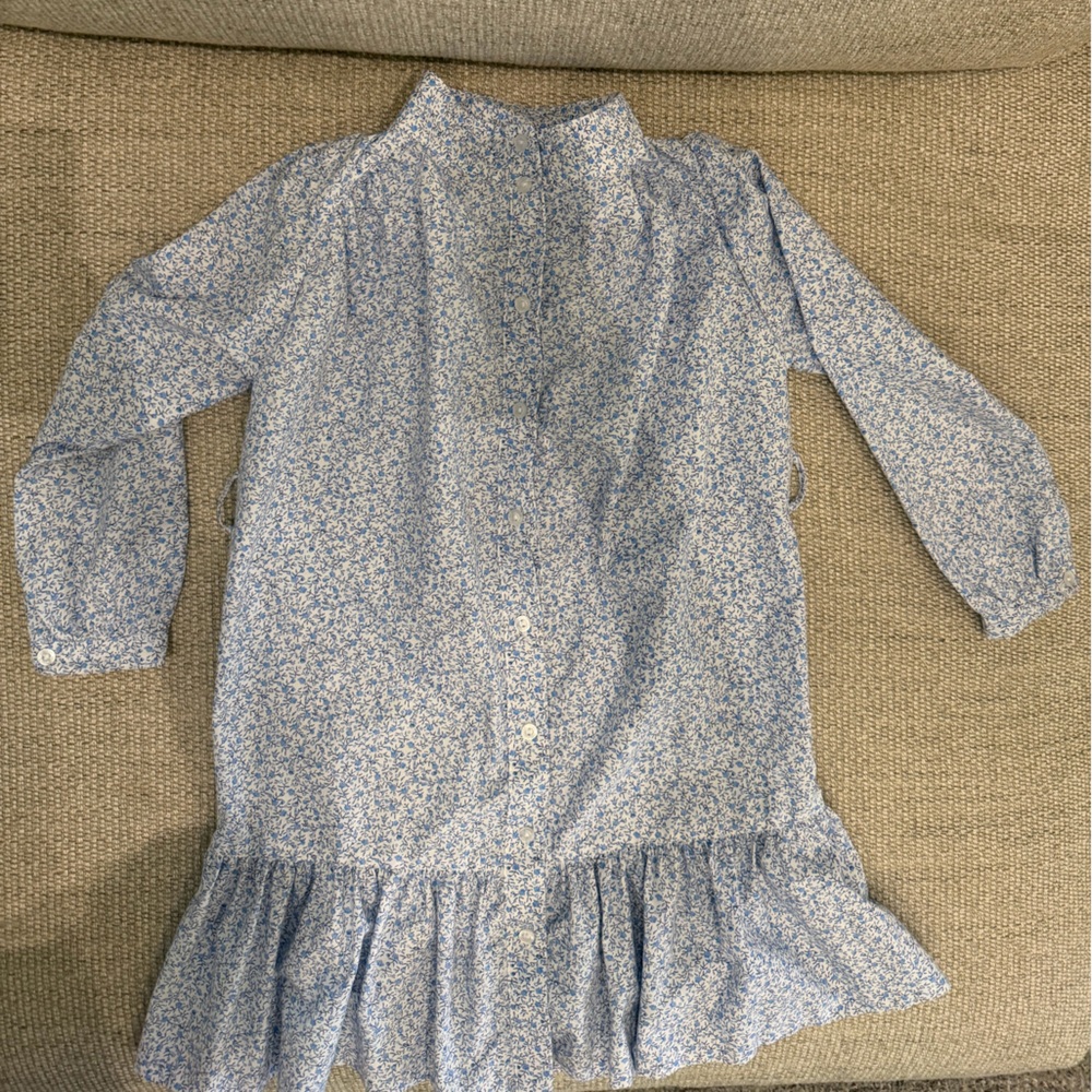 Little English Blue Floral Ruffle Hem Dress